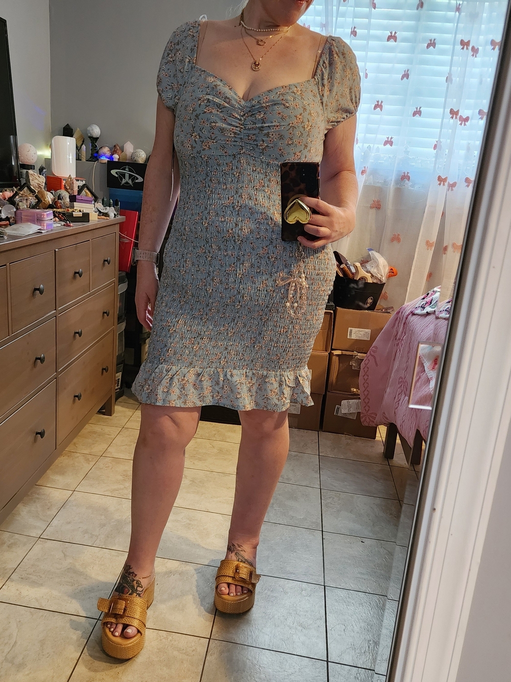 NWT Liberty Love Blue Floral Smocked Bodycon Mini Dress XL
